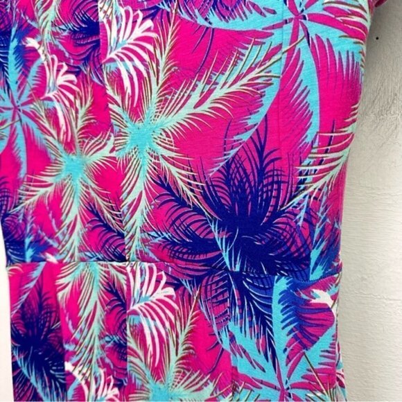 Aditi Beachy Palm Tree Printed Round Neck knotted Cap Sleeve Dress Size 12 - Picture 3 of 7